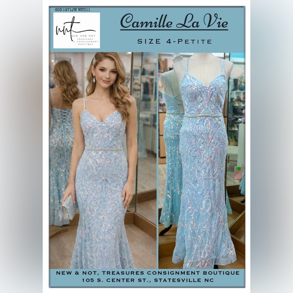 Camille La Vie Dresses & Skirts - Camilla La Vie Light Blue Sequin Corset Back Mermaid Prom Dress Petite 4P Gown